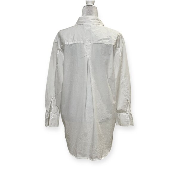 Jason Wu Womens White Button Down Shirt M Cotton Stretch Long Sleeve Oversized - Picture 3 of 11